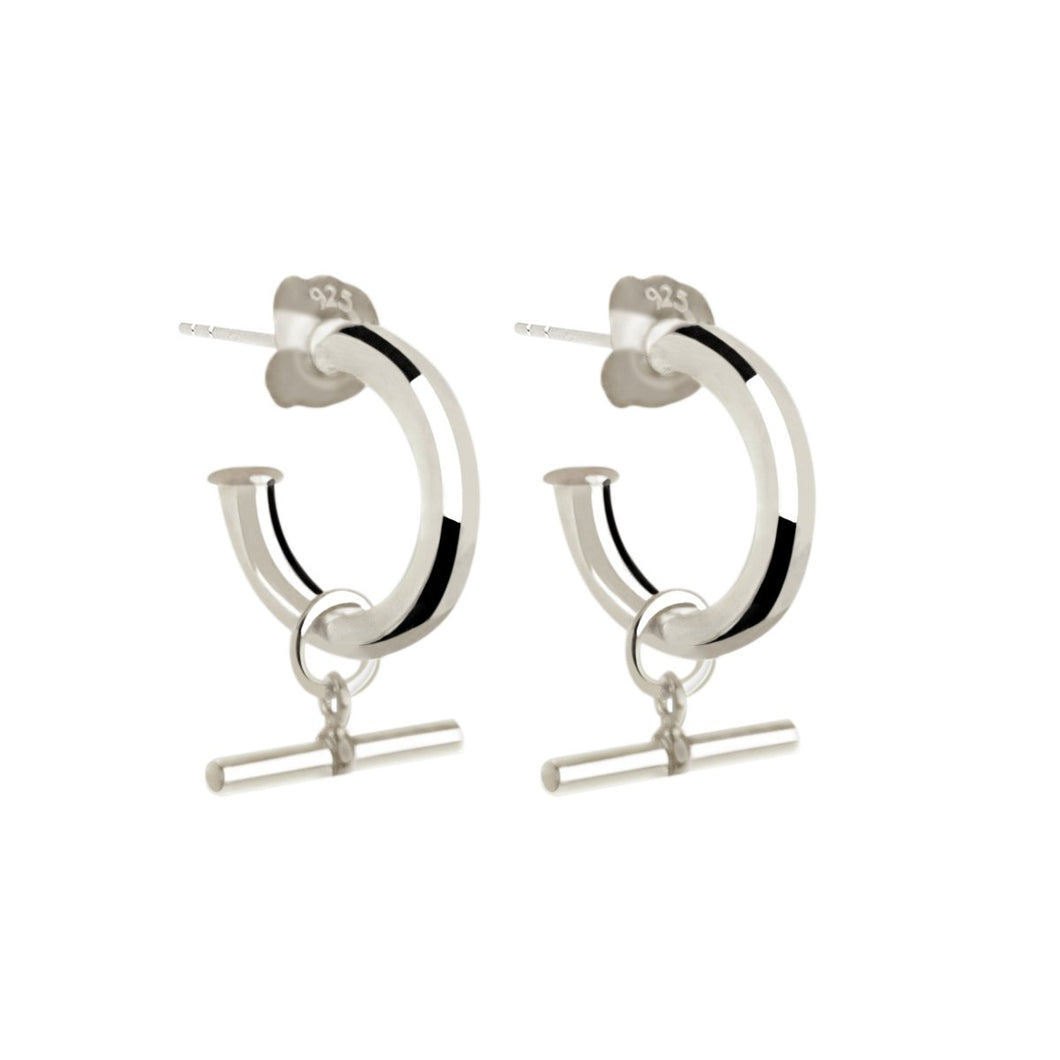 Najo - T-Bar Hoop Silver Earrings